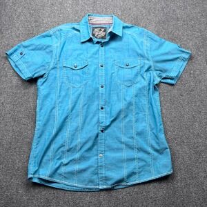 Drill Clothing Company Short Sleeve Contrast Stitch Cyan Blue Button Down Shirt